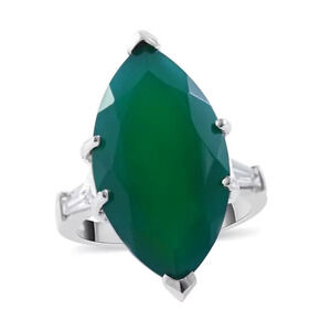 Green Onyx & Natural White Zircon In 925 Sterling Silver.